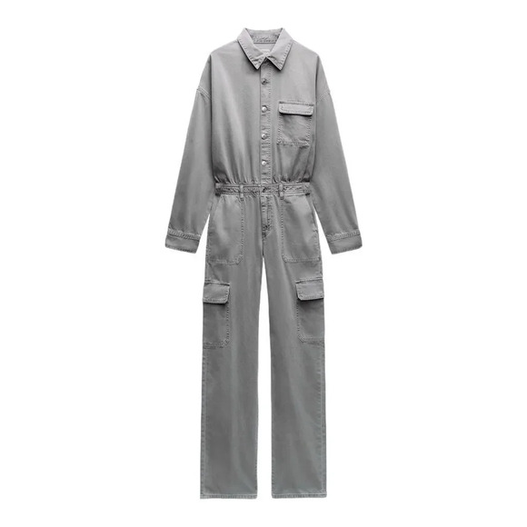 ZARA | Gray | TRF DENIM OVERALLS WITH DISTRESSED EFFECT - Picture 4 of 11